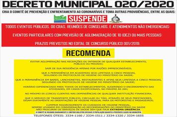 DECRETO 20 - CRIAÇÃO DE COMITÊ DE PREVENÇÃO E ENFRENTAMENTO AO CORONAVÍRUS - COVID - 19